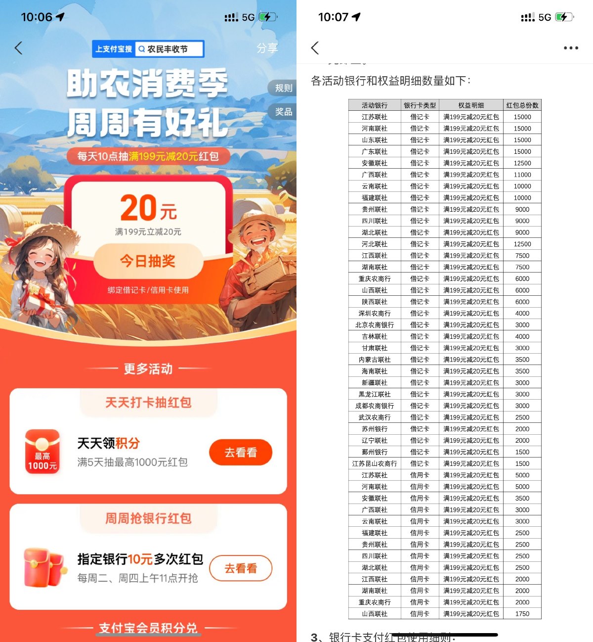 支付宝丰收节抽199减20元红包预览图01